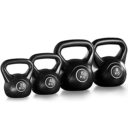 Yaheetech Kettlebell 4 Pieces Kettlebell 2/4/6/8 kg Pour l'entraînement à Domicile ou Gym Exercices de Musculation Poignée Antidérapante Noir