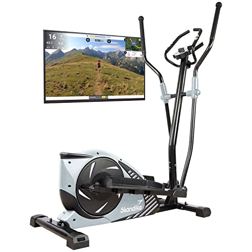 Skandika Adrett/Eleganse - Vélo elliptique Crosstrainer - Bluetooth - Appli - 15 Prog - 32 Niveaux de résistance - Inertie 12 kg - Max. 130 kg (Eleganse (Gris))
