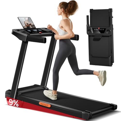 LONTEK Tapis de Course Pliable Inclinable 9%,Tapis de Marche Inclinable 12KM/H,Treadmill Home avec Moteur CV et Affichage LED, Charge Max. 136KG