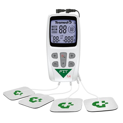 TESMED Fit Électrostimulateur musculaire pour EMS, TENS, Massage (3 en 1), 22 programmes dont 6 personnalisables, parfait pour soulager les douleurs et stimuler les Abdominaux, Fesses, Pectoraux