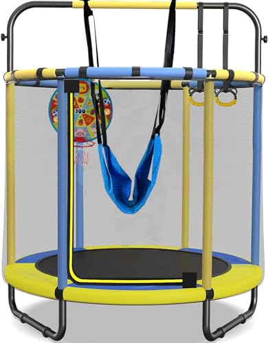 TCTCAO Trampoline pour Enfants, Trampoline extérieur pour Enfants, Convient aux Enfants de 3 à 8 Ans, Convient pour l'intérieur et l'extérieur, avec Filet de sécurité, balançoire