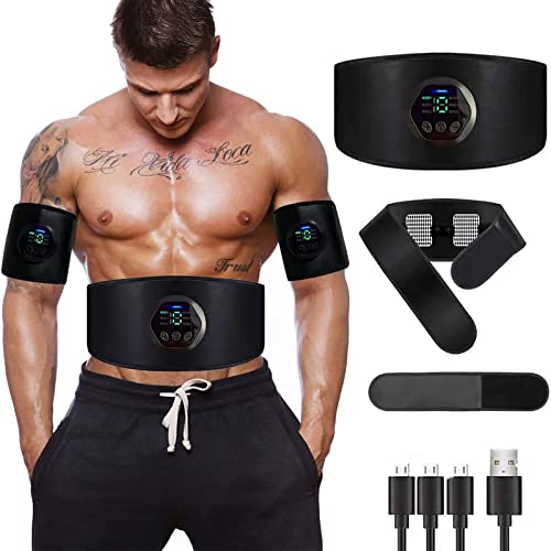 Electrostimulateur Musculaire, Ceinture Abdominale EMS Appareil Pas Besoin de Feuilles de Gel USB Charge Femme Homme Entraînement pour Abdomen/Bras/Jambes Ajout de Ceinture d'extension