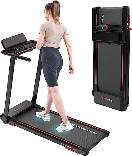 CITYSPORTS Tapis de Course,Tapis Roulant Pliable 12 km/h,avec Affichage LED,APP et 360° Tablet Holder,Walking Pad Compact pour la Maison et Le Bureau(Black&Red)