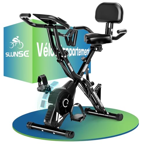 Velo D Appartement, SLUNSE 5-en-1 Vélo D’Appartement avec 16 niveaux de Résistance Magnétique, Vélo Appartement Pliable avec 10 dB, Vélos de Fitness pour le Cardio-Training à la Maison, Capacité 160KG