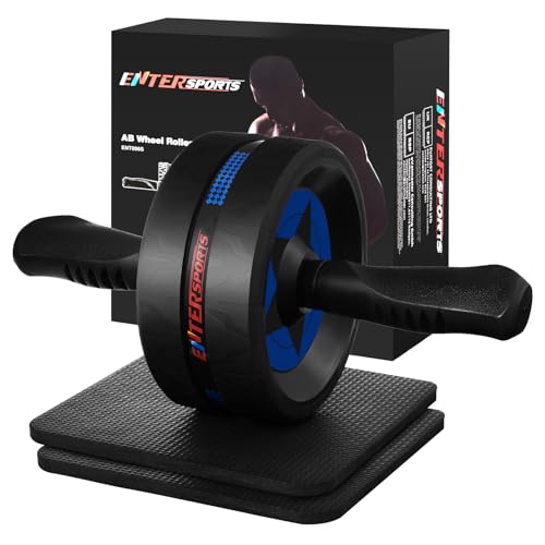 EnterSports Rouleaux abdominaux pour la maison avec deux tapis de genou, roue pour entraînement des muscles abdominaux, roues d'exercice abdominales, convient pour les débutants, avancés et