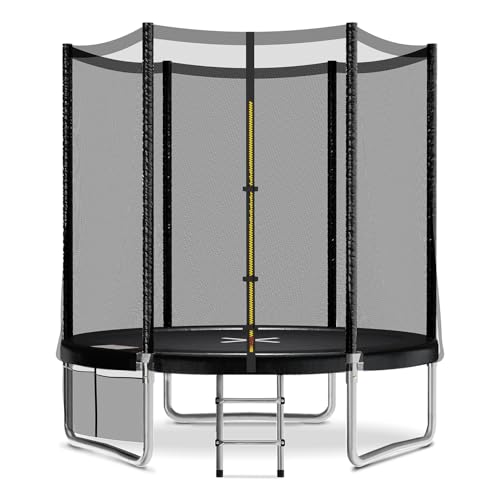 JUMMICO Trampoline extérieur Ø 183/228/305/366/427 cm, Trampoline de Jardin pour Enfants avec échelle et Poche latérale (Noir, 183 cm)