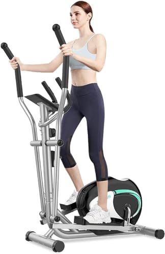 Vélo elliptique Crosstrainer avec Fitness à 8 Niveaux de Résistance Elliptique Ecran LCD, Poids d’inertie de 4 KG, Porte Tablette (Vert02)