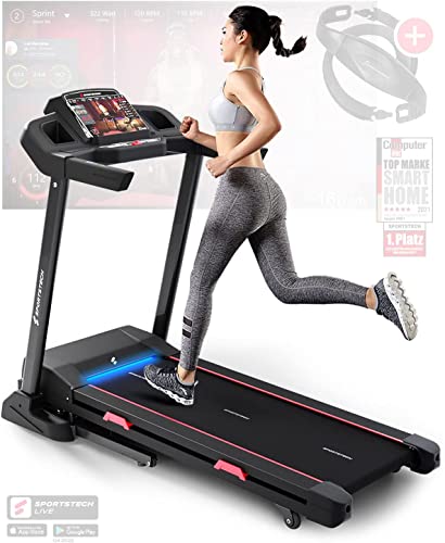 SPORTSTECH - Tapis De Course Pliable F31s - Capteurs + - 12 Programmes - Jusqu’À 16km/h - Lecteur MP3 + Haut-Parleurs - Système d'Autolubrification - 155 x 72,5 x 128 cm (F31s Black)
