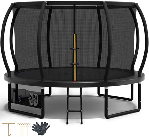 Devoko Trampoline Extérieur Ø 228/305/366/427 cm, Certifié GS, pour Enfants, avec Filet de Sécurité, Couverture de Protection, Design Citrouille, Capacité de Charge 150 kg (Noir, ‎305 cm / 10 FT)