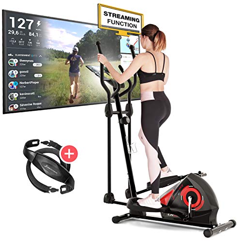 Sportstech CX608 Crosstrainer pour Maison | Événements vidéo & Application multijoueur & Console Bluetooth|Vélo d'exercice Ergomètre pour Entraînement d'endurance Ceinture Cardiaque Incluse