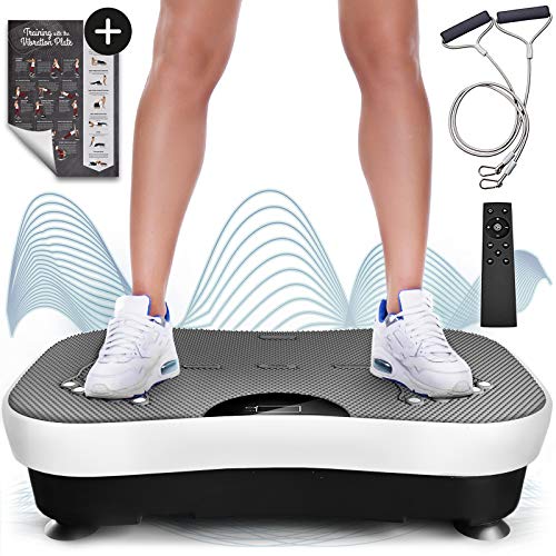 Nouveauté 2020! Plaque vibrante VP250 au design élancé| brûleur de graisse, développement musculaire| moteur silencieux avec 180 niveaux| 7+1 entraînement, option yoga| haut-parleur Bluetooth (blanc)