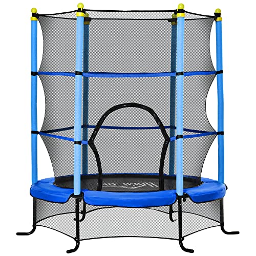 HOMCOM Trampoline Enfant Ø 1,63 × 1,63H m Filet de sécurité Porte zipée Couvre-Ressorts 6 poteaux rembourrés Inclus Bleu