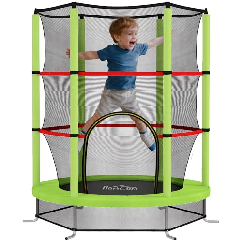 HOMCOM Trampoline pour Enfant Ø 1,40 x 1,90H m Filet de sécurité Porte zippée 6 poteaux rembourrés Inclus Charge Max. 45 kg Vert