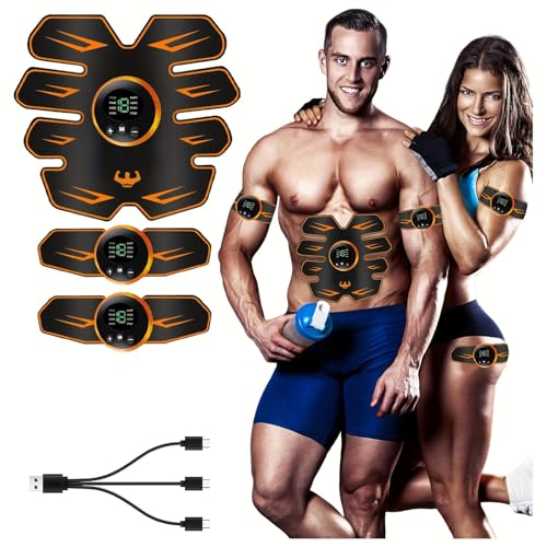 EMS Electrostimulateur Musculaire Abdominale,8 Modes et 19 Intensités,Soutien du Développement Musculaire,Rechargeable par USB,EMS Stimulateur Appareil LCD Display,pour Abdos/Bras/Jambes/Fesses