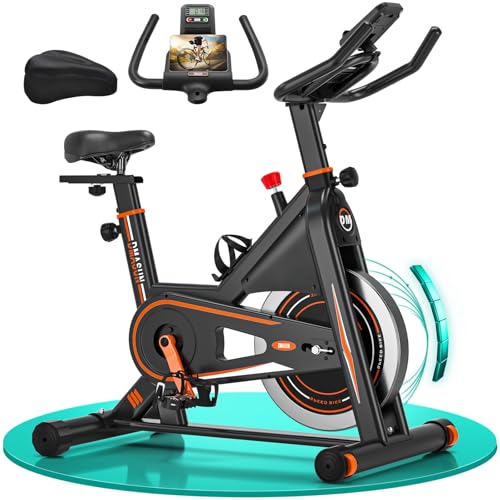 Velo d appartement Magnétique Ultra Silencieux, DMASUN Vélo d'Intérieur avec Écran LCD, Résistance Ajustable, Pour Cardio à Domicile, Sûr et stable, Charge 160 kg (Housse de Selle de Vélo Incluse)