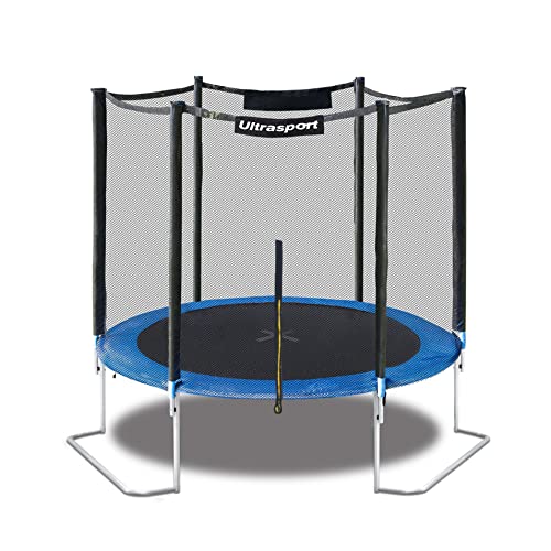 Ultrasport Trampoline jardin Jumper, ensemble complet trampoline avec tapis saut, filet de sécurité, poteau filet rembourré et couvre-bord, Jumper - ø 180 cm, Max. Charge 120 kg, Bleu