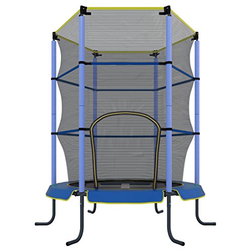 Ultrasport Trampoline d'intérieur pour enfant Jumper 140 cm, trampoline jeu et fitness pour les enfants à partir de 3 ans Sécurisé par un filet des bords rembourrés pour être utilisé en chambre (Bleu)