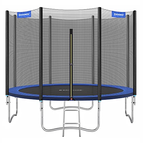 SONGMICS Trampoline Ø 305 cm pour Enfants, Filet de Protection, Coussins de Sécurité, Échelle, Poteau Droit de 180 cm de Haut, Cadre en Acier, Certificat TÜV Rheinland GS, Bleu STR10FT