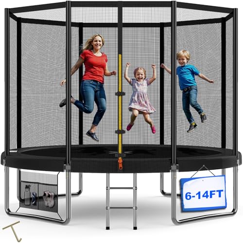 Devoko Trampoline Extérieur Ø228 / 305/366 / 427cm, Trampoline de Jardin Robuste, Cadre en Acier Galvanisé avec Sac de Rangement, Capacité de Charge 150kg, Trampolin pour Enfants et Adultes, Noir