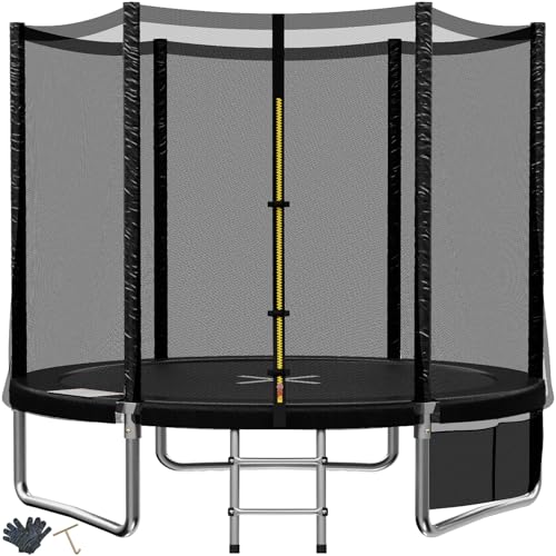 TRIUMPHKEY Trampoline Extérieur Enfants Ø 183/228/305/366/427 cm, Trampoline pour Jardin, Set accesoire Complet : Filet de sécurité, Echelle, Bâche de Rebord, Capacité Max 50 kg