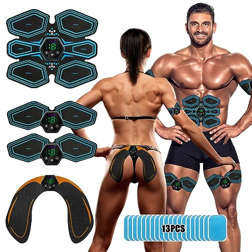 Electrostimulateur Musculaire, Ceinture Abdominale Electrostimulation, 6 Modes et 19 Intensités,Rechargeable par USB, Ceinture Musculation Electrostimulation pour Abdos/Bras/Jambes/Fesses,Homme Femme