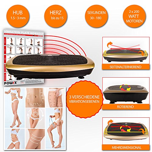 POWRX Basic Duo B Plateforme vibrante avec Workout, télécommande + Tubes I Grande surface pour tout entraînement